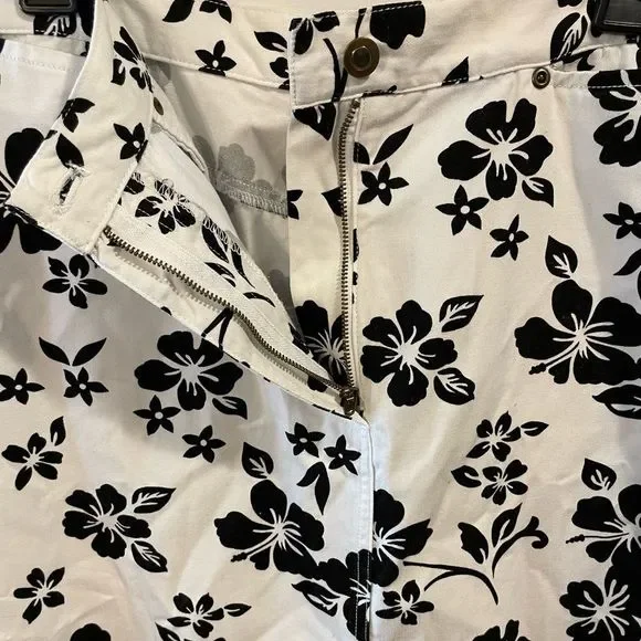 David N Sport Black and White Hawaiian Tropical Floral High Waist Cotton Skirt - Picture 6 of 6